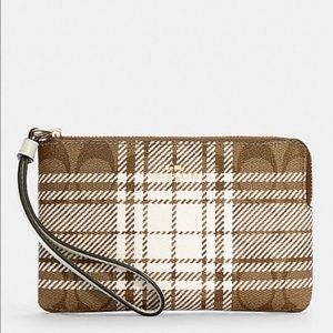 NWT COACH Signature Canvas with Fishing Plaid Print Wristlet